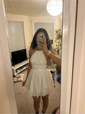 Motel Rocks White Halter Linen Summer Mini Dress